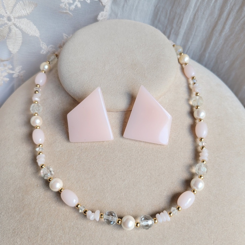 Vintage 1960s 1980s Trifari Jewelry Bundle Pink Lucite Pearl Necklace Earrings